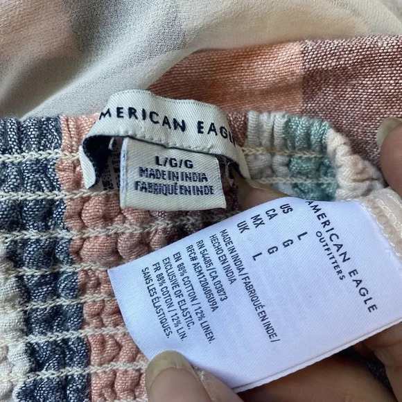 American Eagle Striped Cotton Linen Halter Mini Dress Beach Summer Pocket L - Picture 4 of 9